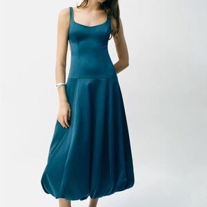 Zara Puffball  Teal Midi Sleeveless Dress